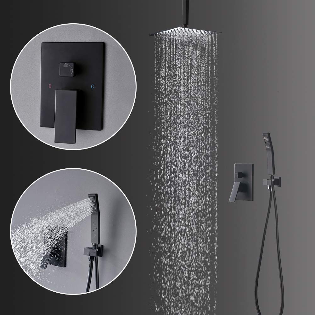 STARBATH Shower System Black Ceiling Mounted with 12 Inch Rain Shower