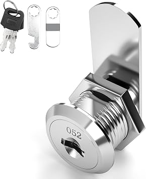 goldenwarm Keyed Different, Mailbox Cam Lock 5/8" Cylinder, Cabinet Cam Lock Secured File Cabinet Lock with Keys Toolbox Lock Zinc Alloy Drawer Locks and Key, Satin Nickel Finish, 1 Pack