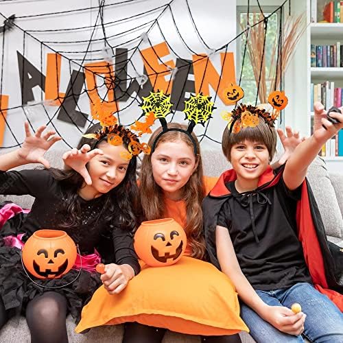 Halloween Headbands for Women 4 Pcs Halloween Headband Assorted Halloween Element Headbands Witch Pumpkin Skull Headwear for Halloween Party Decoration NMKL