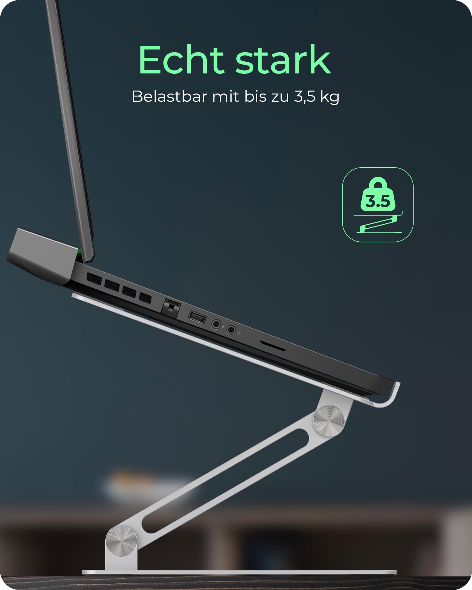 ICY BOX Supporto per laptop in alluminio, regolabile in altezza, in piedi, dissipazione del calore, per notebook fino a 17", compatibile con MacBook, Dell, Lenovo, Samsung e molti altri