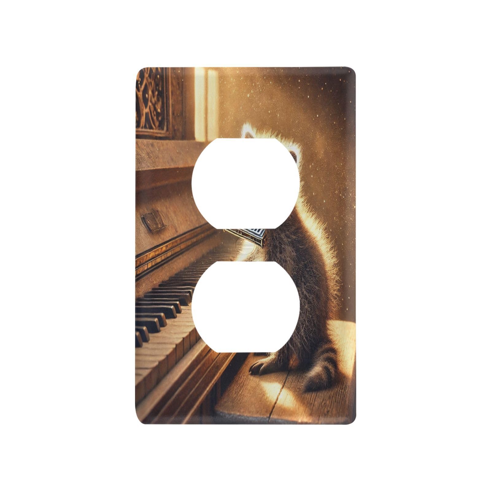 Raccoon Piano Music Light Switch Cover Decorative Receptacle Outlet Wall Plate Guard Plastic Wall Outlet Cover for Home Decor Room Office Bathroom (Duplex Outlets Cover)
