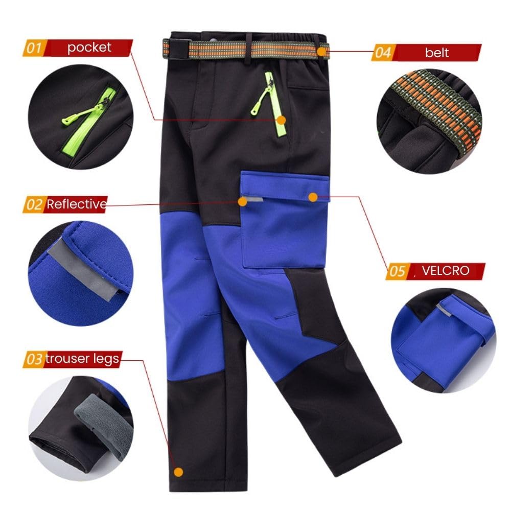 Pantaloni termici impermeabili per ragazzi e ragazze, pantaloni da neve invernali, pantaloni cargo imbottiti, pantaloni da sci softshell, per bambini