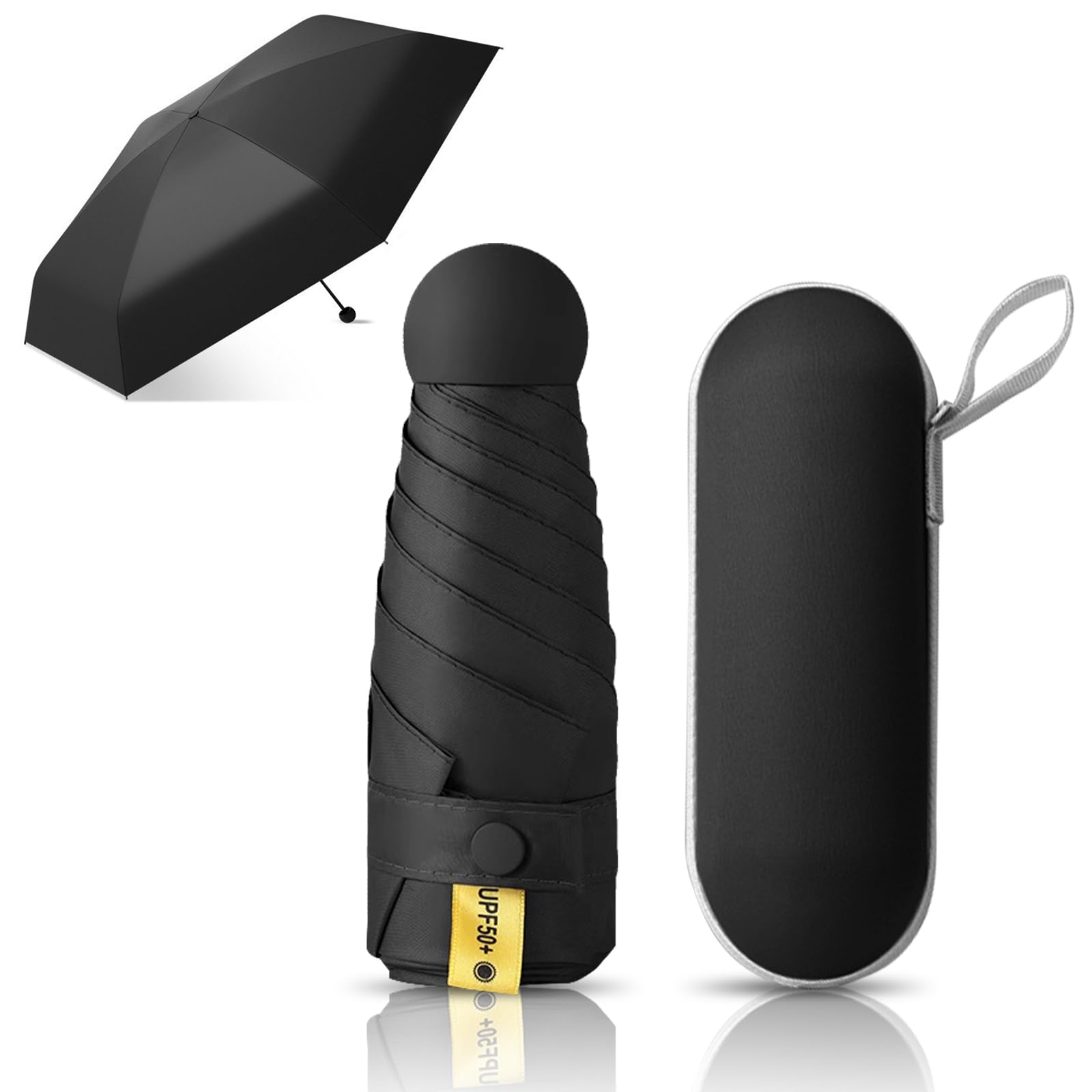 Mini Travel Umbrella - UPF50+ Sun & Rain UV Protection, 6 Ribs Windproof Lightweight Small Compact Design, Portable Folding Sun Umbrella With Capsule Case, Pocket Size for Men and Women-image-27