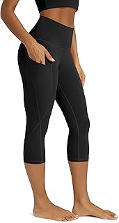 ODODOS Women's High Waisted Yoga Capris with Pockets, Tummy Control Non See Through Workout
