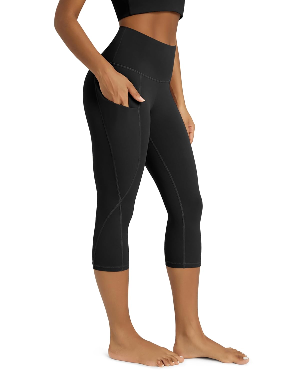 ODODOS Womens High Waisted Yoga Capris with Pockets Tummy Control Non See Through Workout Athletic Running Capri Leggings