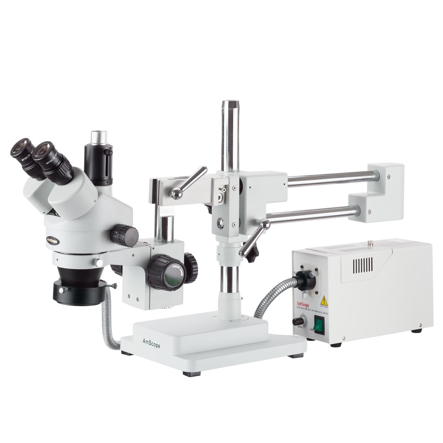 AmScope 3,5 x -90 X simul-focal estéreo Zoom microscopio en Boom Soporte con cable de fibra óptica luz anillo