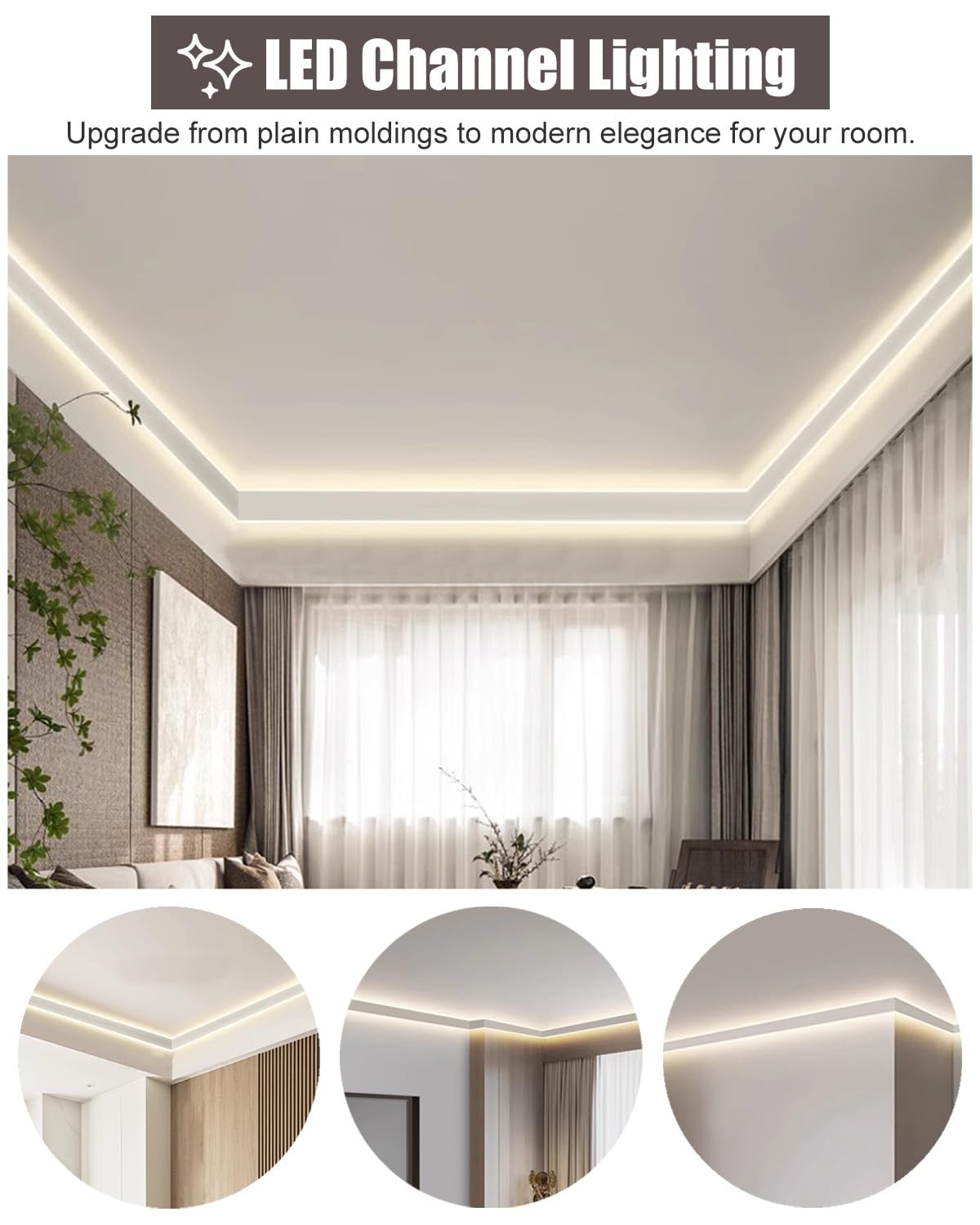 Sufitowa listwa sufitowa, listwa sufitowa z diodami LED i kanałem do białej taśmy LED, oświetlenie pośrednie do dekoracji salonu i korytarza, projekt gzymsu 3,7 m (12,1 stopy)
