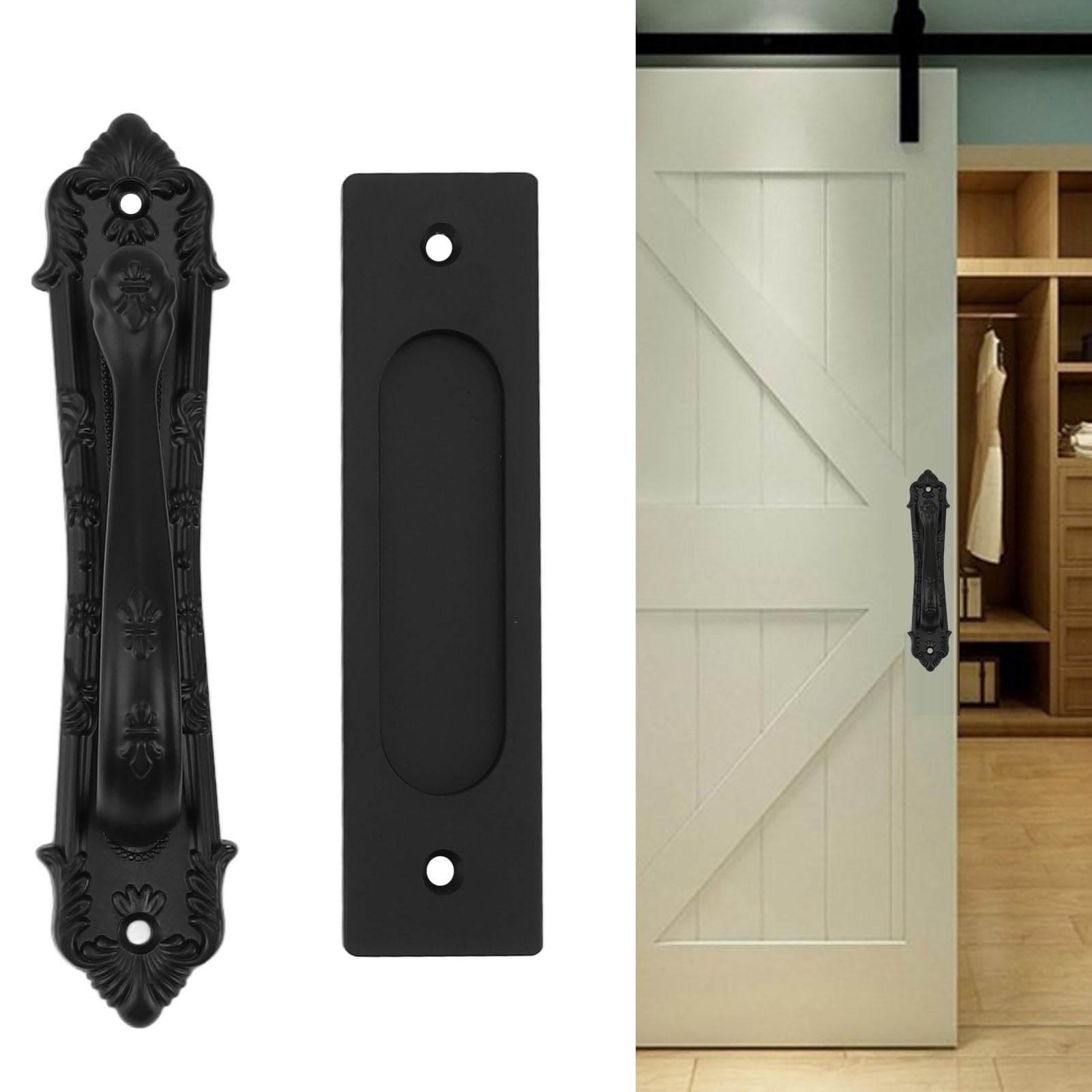 Segutage Sliding Door Handle, Aluminum Alloy Barn Door Handles Black Gate Hardware Kits for Gate Cabinet Balconies