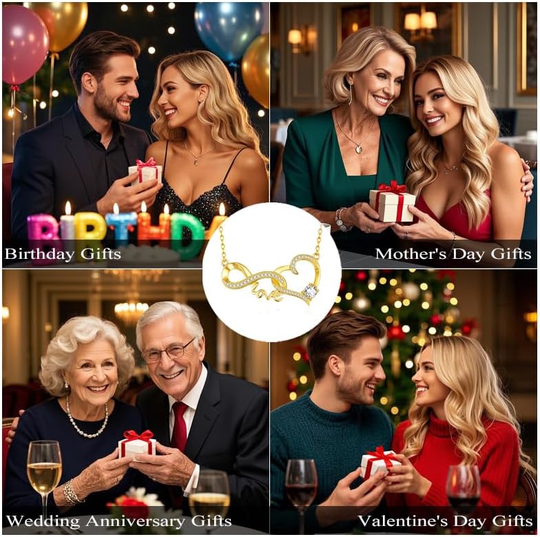 Birthstone Infinity Necklace for Women,Heart Pendant Necklace Birthday Gifts for Wife Her Mom, 14K Gold 18K White Gold Womens Fashion Jewelry with Dainty Butterfly Necklaces - Image 6