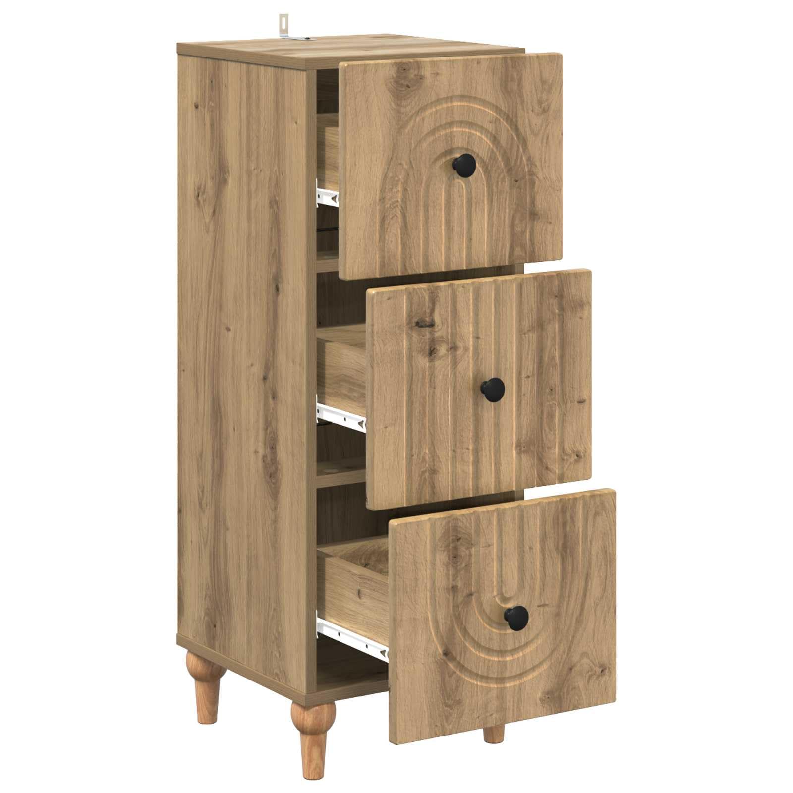 Cassettiera in rovere Artisan, 33 x 34,5 x 90 cm, con 3 cassetti, cassettiera per soggiorno, ufficio, corridoio, ordine e conservazione