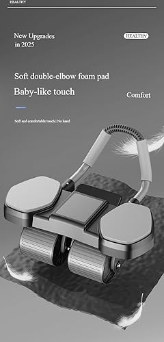 Miniatura 5 de Rodillo Ab de 3 ruedas con mango flexible, equipo de ejercicio básico, negro y gris