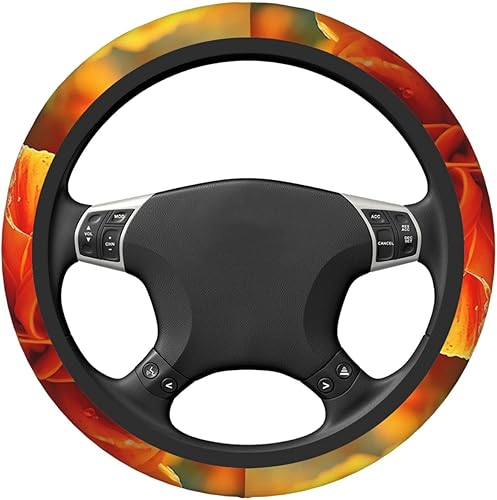 Miniatura 2 de Funda para volante de automóvil con estampado de flores de caléndula de 15 pulgadas, protector elástico antideslizante para volante de automóvil,