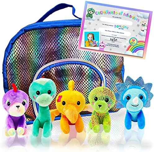 Plush Dinosaur Stuffed Animal with Carrying Case for Boys and Girls - Set of 5 Cute Dinosaur Plush Toys Like Dino Ranch Toys, Purple Green Blue Yellow Dinosaur Plushies Stuffed Animals Dinoplush