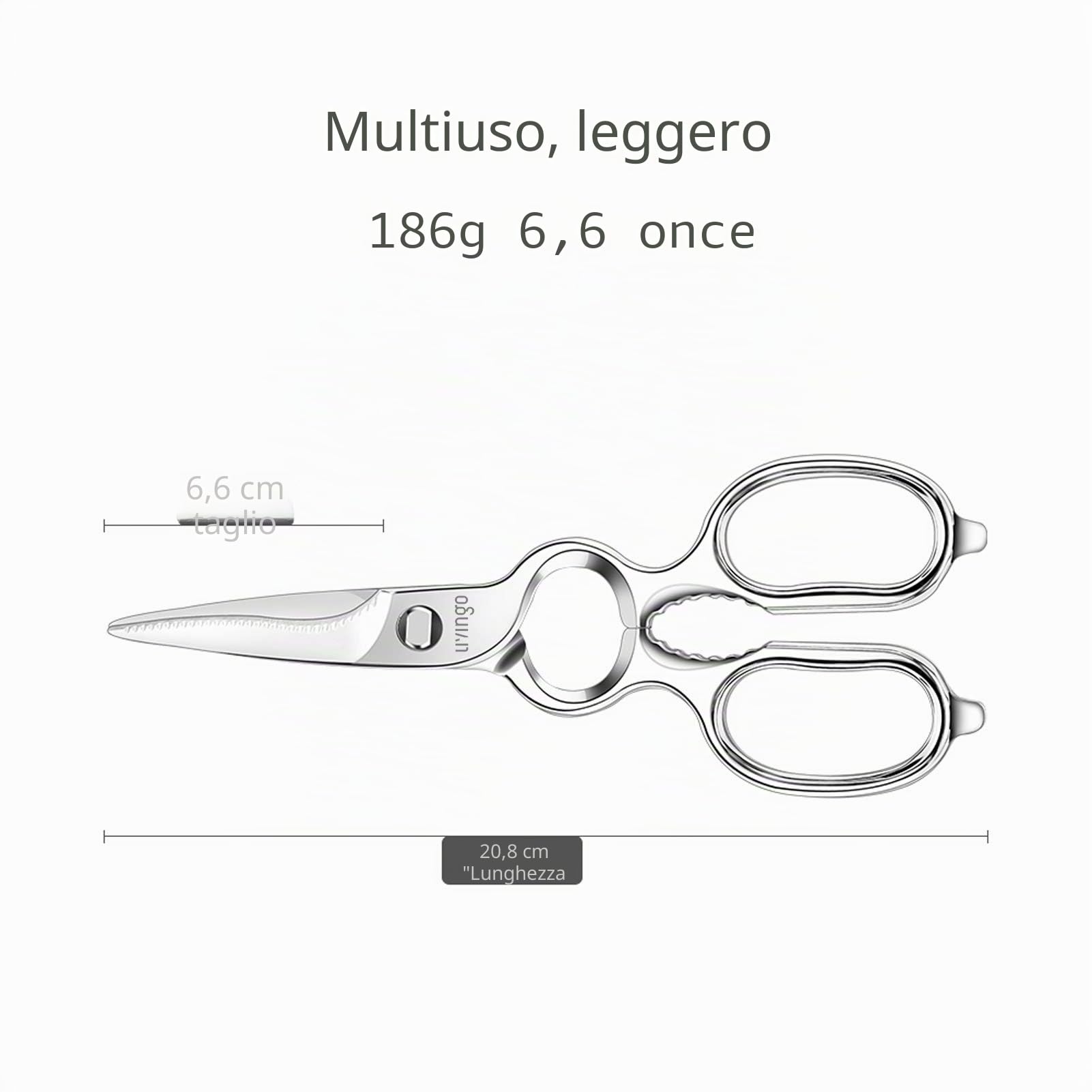 LIVINGO Forbici da Cucina Forbici da Cucina Multifunzionali,Resistenti Affilate in Acciaio Inossidabile, Impugnatura Ergonomica e lame in titanio 21,6 cm