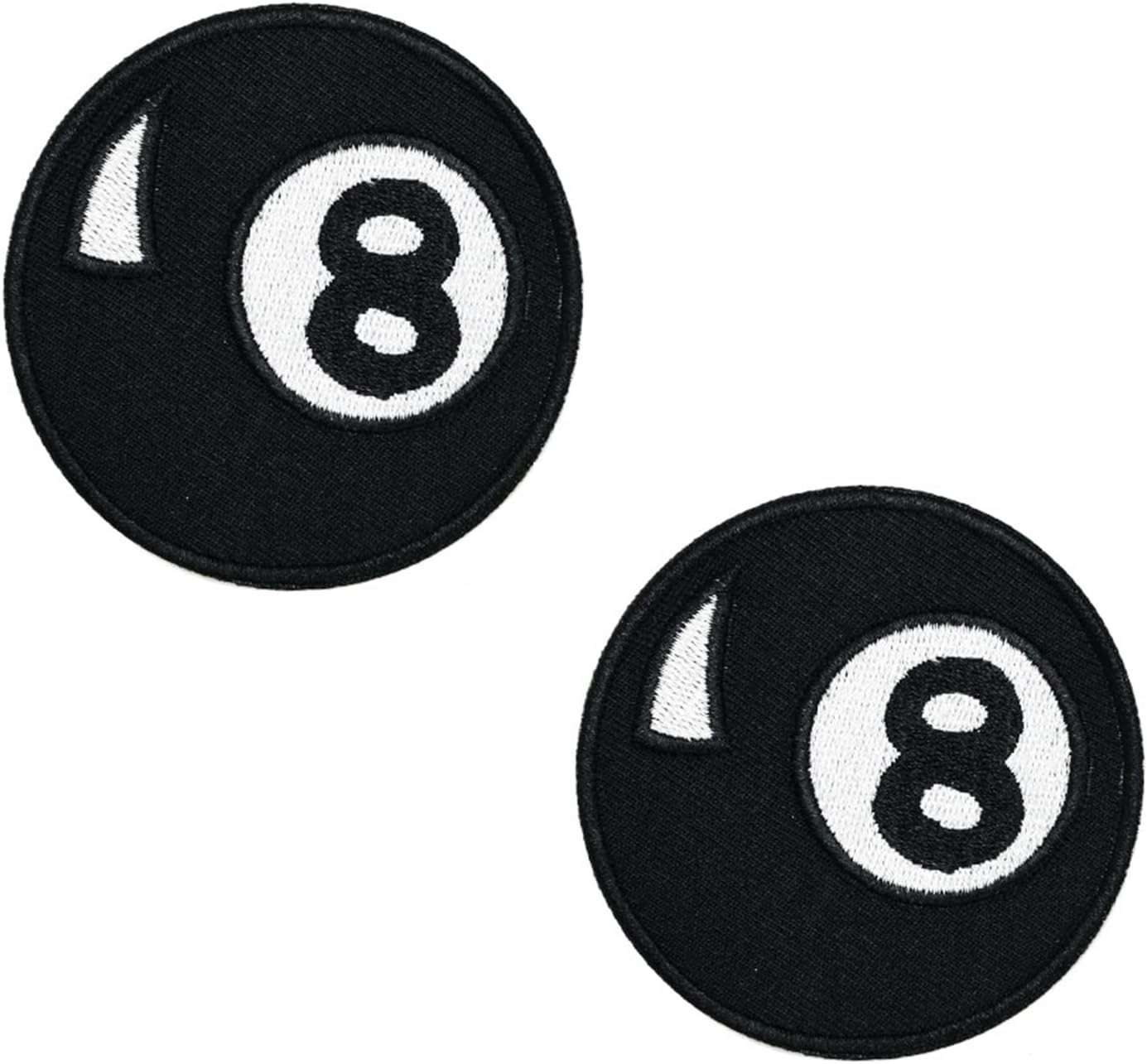 2 Pcs Black Eight 8 Ball Billiards Pool Circle Game Logo Iron Sew on Embroidered Applique Patch for Jeans Jackets Clothing