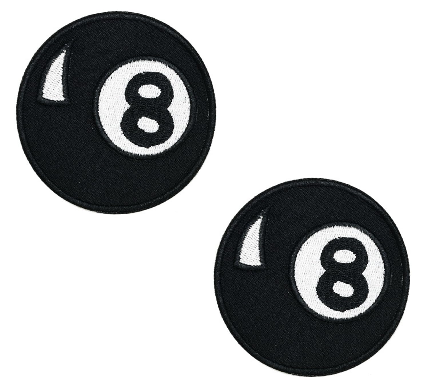 2 Pcs Black Eight 8 Ball Billiards Pool Circle Game Logo Iron Sew on Embroidered Applique Patch for Jeans Jackets Clothing