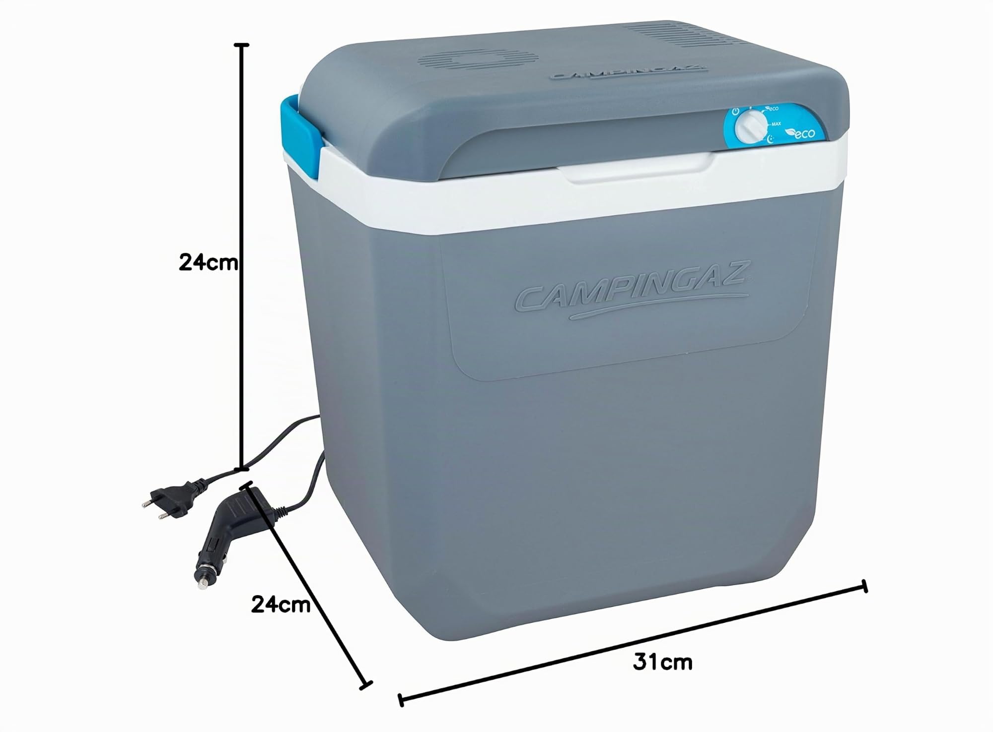 Campingaz Powerbox Plus 24 Liter | 12V elektrische Kühlbox | Platz für 8 x 1.5L Flaschen | strombetriebene Isolierbox | Thermobox für Auto & Campingplatz | mit Batteriewächter