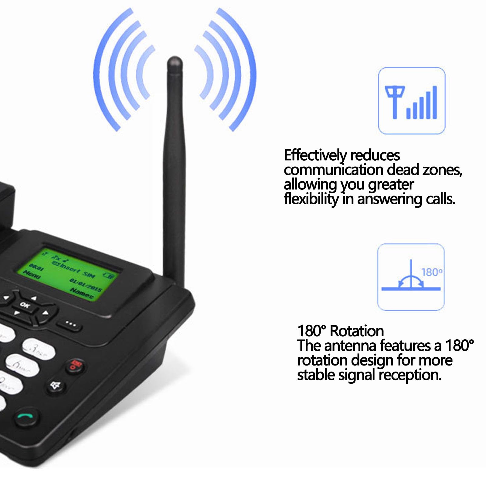 Telefono Fisso Cordless GSM TD Dual Mode, Telefono Fisso Wireless 2G da Tavolo con Display da 2,4 Pollici Radio FM Sveglia ID Chiamante, per la compatibilità della Scheda SIM (Spina europea)