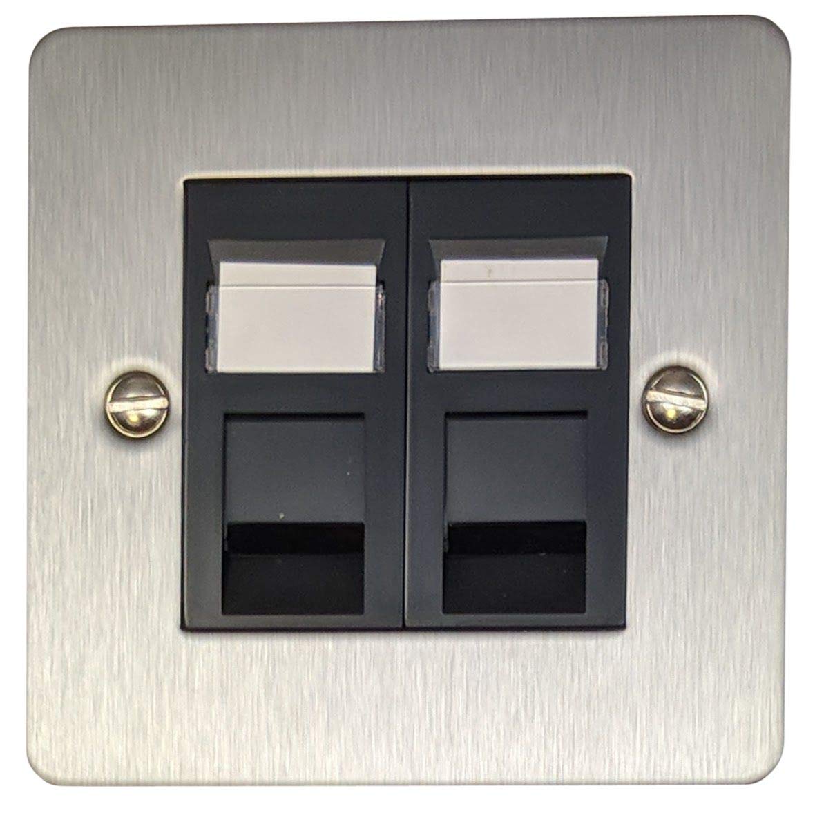 G&H Brassware Black Flat Brushed Steel Rj45 Socket (2 Gang/ Insert)