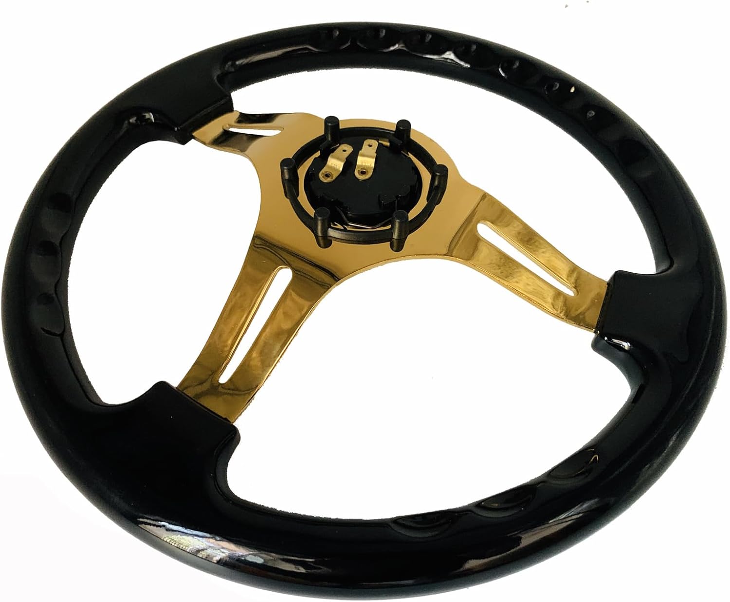 350mm Black Grip Racing Sport Steering Wheel Gold Spokes Universal Drifting ABS Wood Steering Wheel with Horn Button