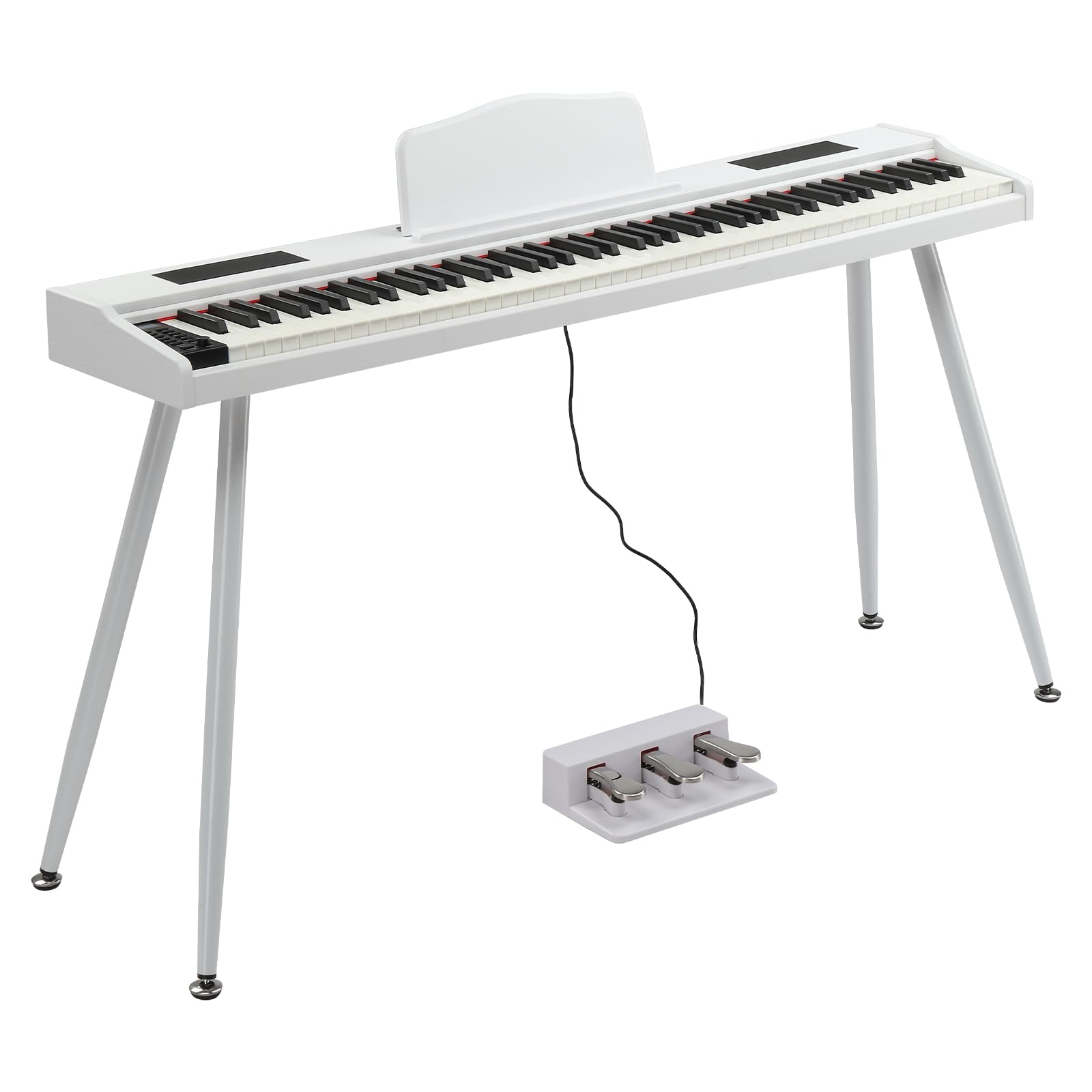 GLARRY Digital Piano Keyboard with Stand, Portable 88 keys Semi-Weighted Electric Piano with Pedal for Beginner, Bluetooth, Triple Pedals, Power Supply, 2 Speakers (White, Compact)