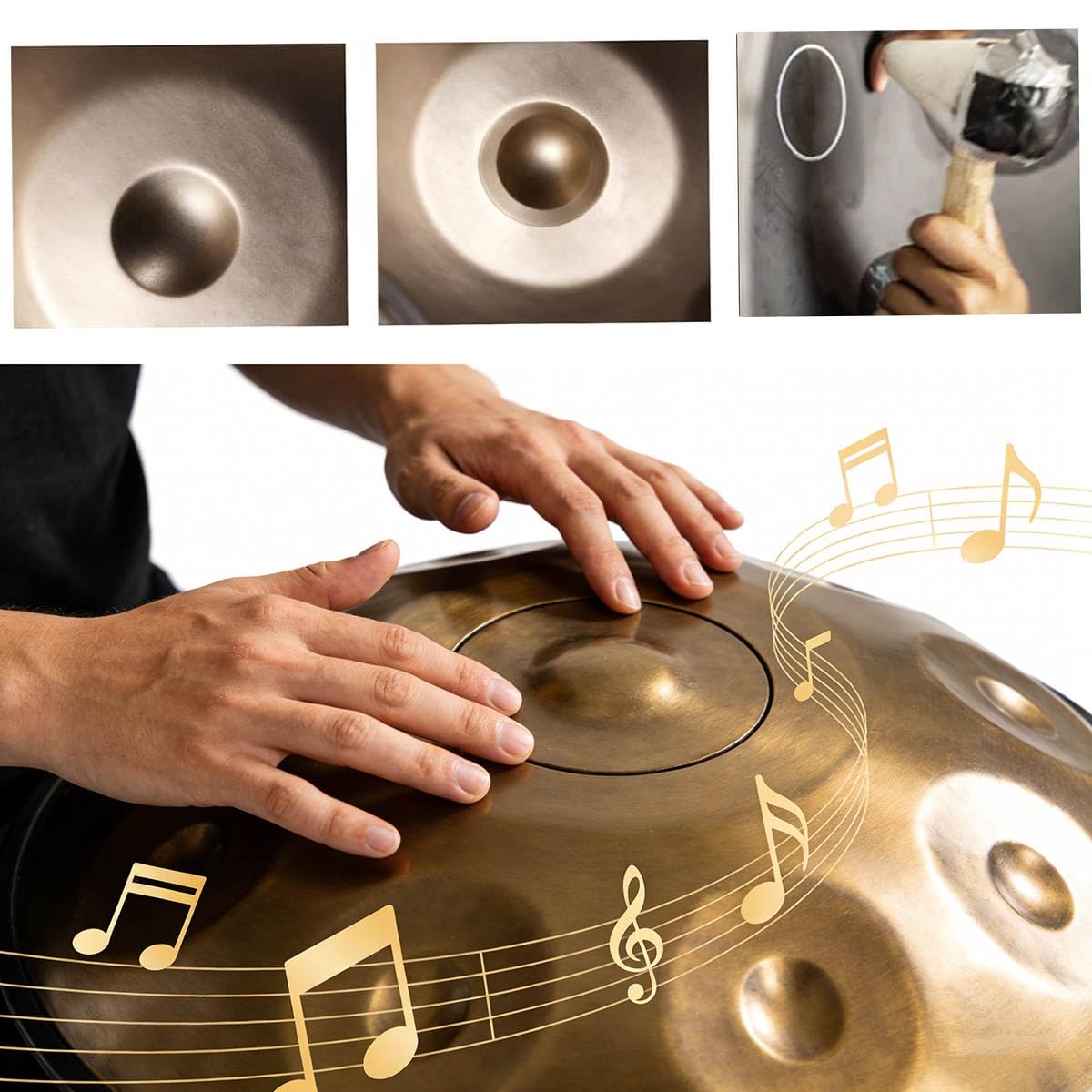 Strumento a Percussione 22 Pollici Re Minore – Handpan con 432Hz/440Hz, 9/10/12 Note, Handpan Drum con Borsa Morbida, Tamburo in Acciaio per Meditazione e Yoga(Argento,432HZ/9Note)