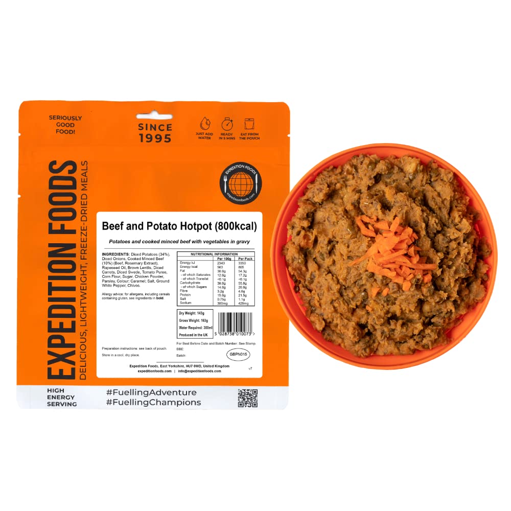EXPEDITION FOODS Beef and Potato Hotpot (High Energy Serving / 800KCAL) | Freeze-Dried Camping & Hiking Food