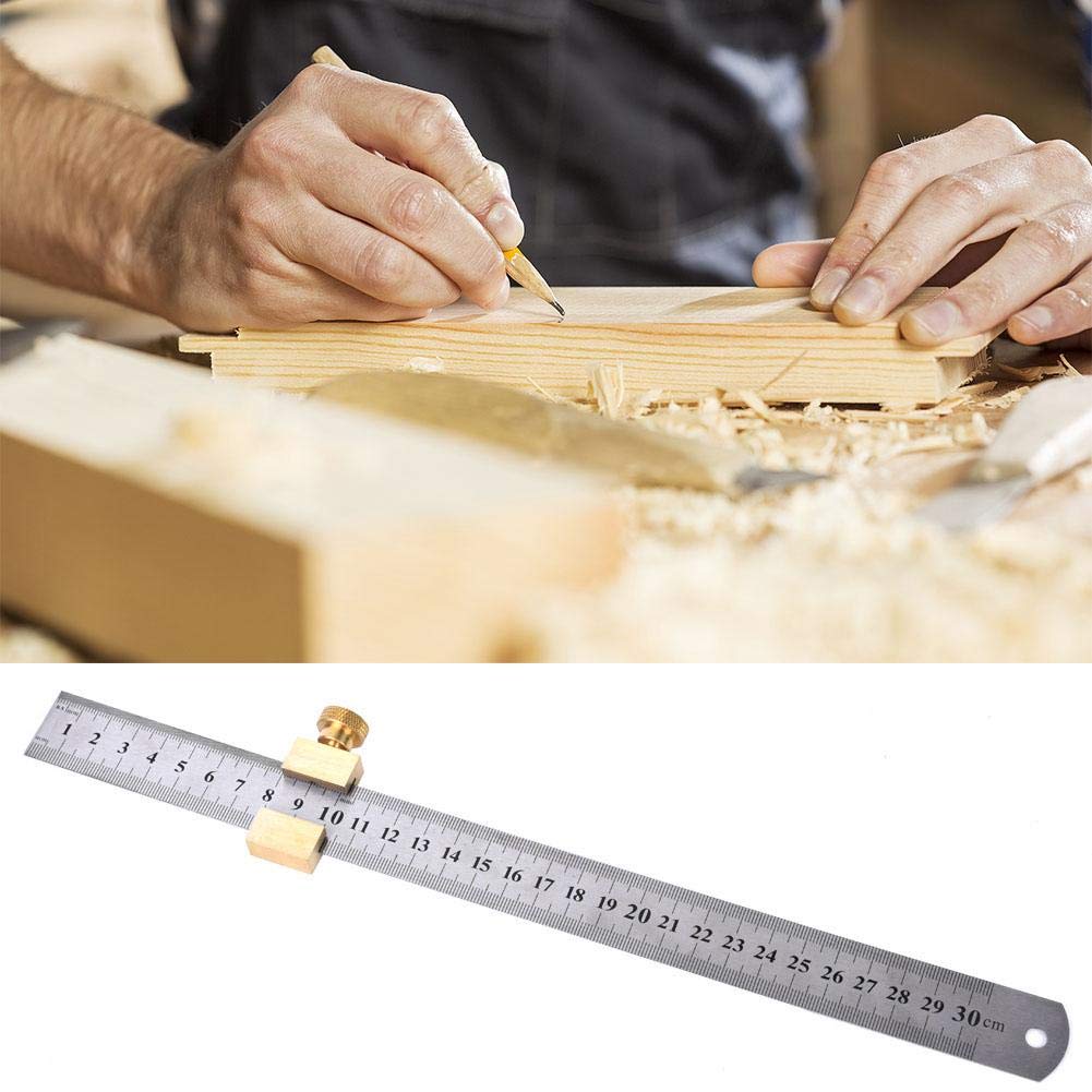 Sywan 300mm Precisie T Vierkante Liniaal, Roestvrij Staal Markering Roestvrij Krabbellijn Liniaal Carpenter Gradenboog Meetinstrument T Type Houtbewerking Rig