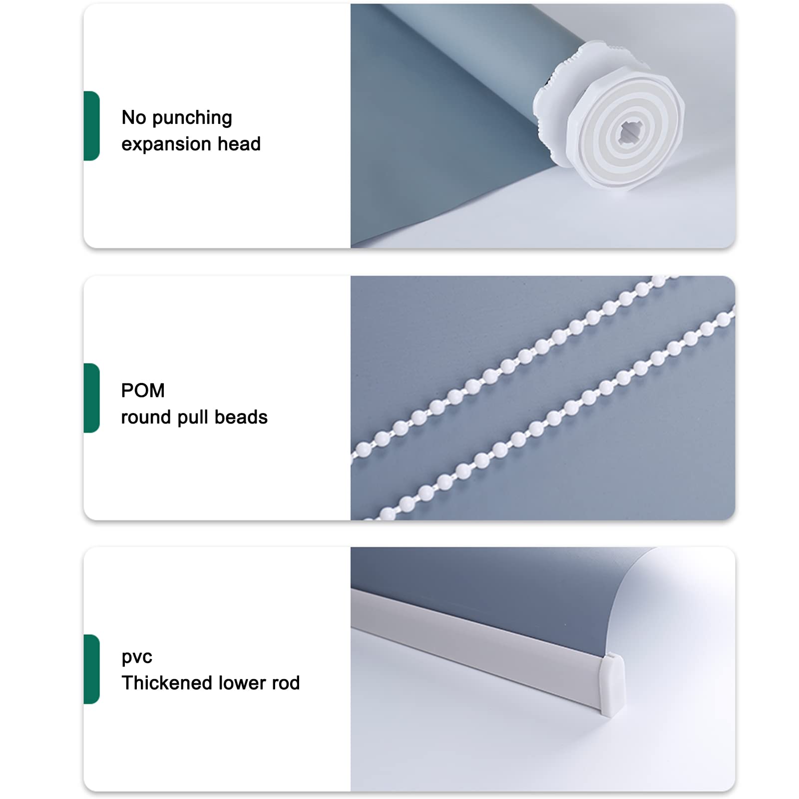 Tenda oscurante a rullo, bianca, resistente ai raggi UV, termica, senza fori, per interni, include kit di montaggio, per 160 cm x 210 cm