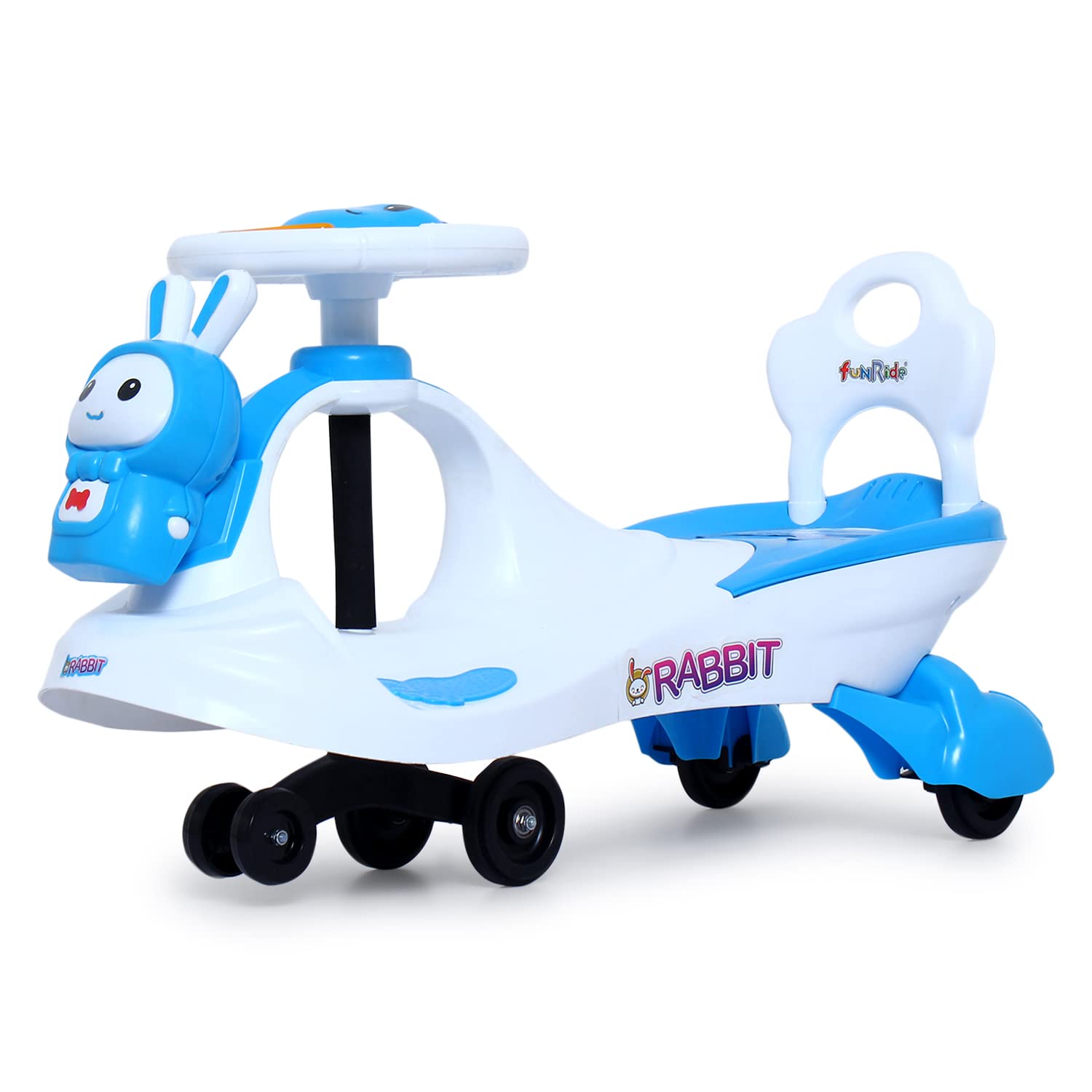 Fun Ride Boy's and Girl's FunRide Bunny Swing Car Rider - Bunny Rabbit Twist and Swing Magic for Kids with Steering Music and Lights Car Ride On (White, Age 3 Plus, Weight Capacity Upto 100 Kg)