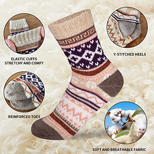 Image of JOYCA & CO. 3-5 Pairs Womens Multicolor Fashion Warm Wool Cotton Thick Winter Crew Socks