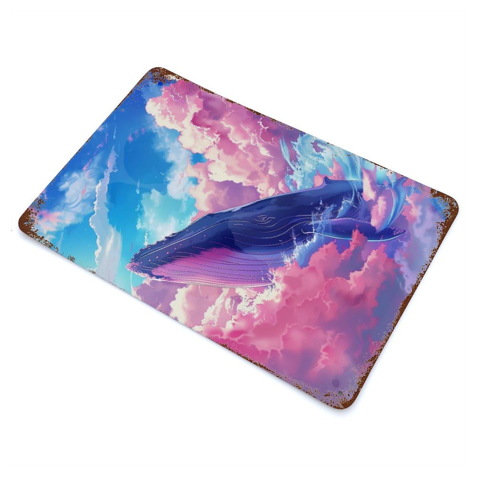 Celestial Whale Vintage Wall Sign 11.8"x7.9", Rust Effect Metal Decor for Farmhouse, Kitchen And Entryway Decor
