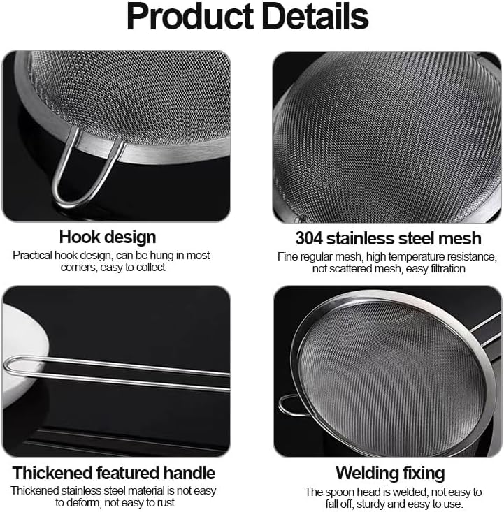 Miniatura 3 de Colador de malla fina, coladores de alambre de acero inoxidable para cocina, tamiz fino para té, pastas, enjuague de drenaje, verduras, utensilios