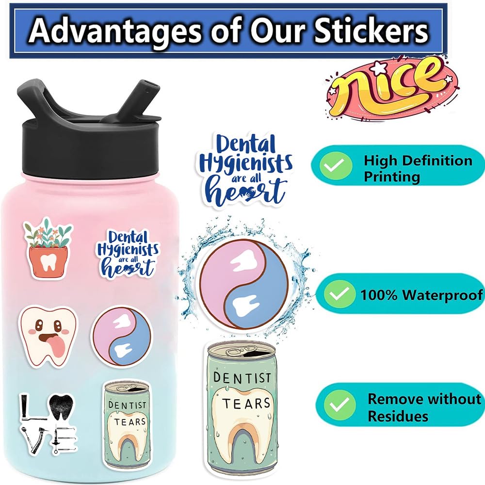 kaensc 50 Pack Funny Dental Cartoon Stickers for Kids Teens Multicolor Vinyl Stickers, Waterproof, Sun Resistant - Image 4