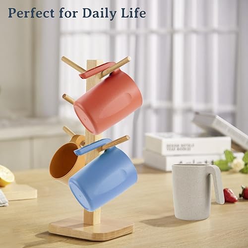 Miniatura 5 de Wrova Juego de 6 tazas de paja de trigo de 16 onzas con asas, reutilizables, irrompibles, para niños, aptas para lavavajillas y microondas, tazas de