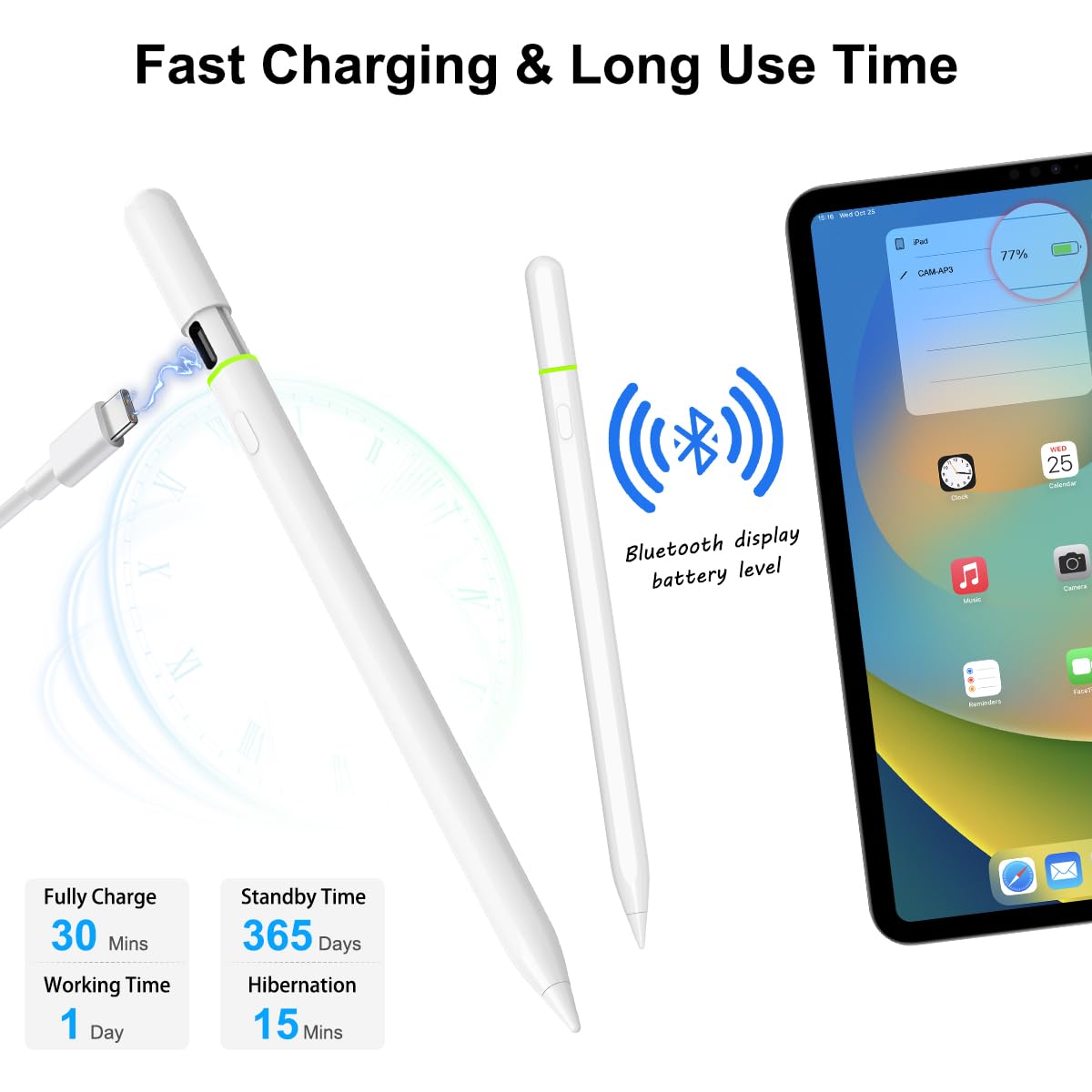 Lapiz para iPad 10º/9º Generacion, CAMPEXON Lápiz para iPad 2018-2023 con Inclinación & Rechazo de Palma, Pencil USB C para iPad 6/7/8/9/10, Air 3/4/5/, Mini 5/6, Pro 11" 1/2/3/4, Pro 12" 4/5/6