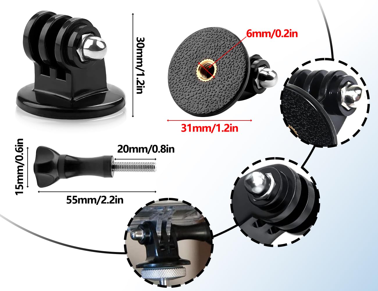 KAPSING Zestaw 2 adapterów do montażu tripod ze śrubami, akcesoria montażowe do kamer sportowych, kompatybilne z GoPro Hero 10/9/8/7/6/5