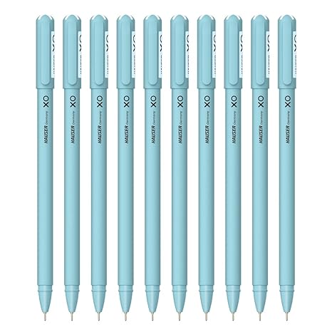 Hauser Germany XO 0.7mm Ball Pen Box Pack | Sleek Body & Minimalistic Design | Matt Finish & Solid Body Type | Low Viscosity Ink With Ultra Durable Tip | Blue Ink, Pack of 10 Pens