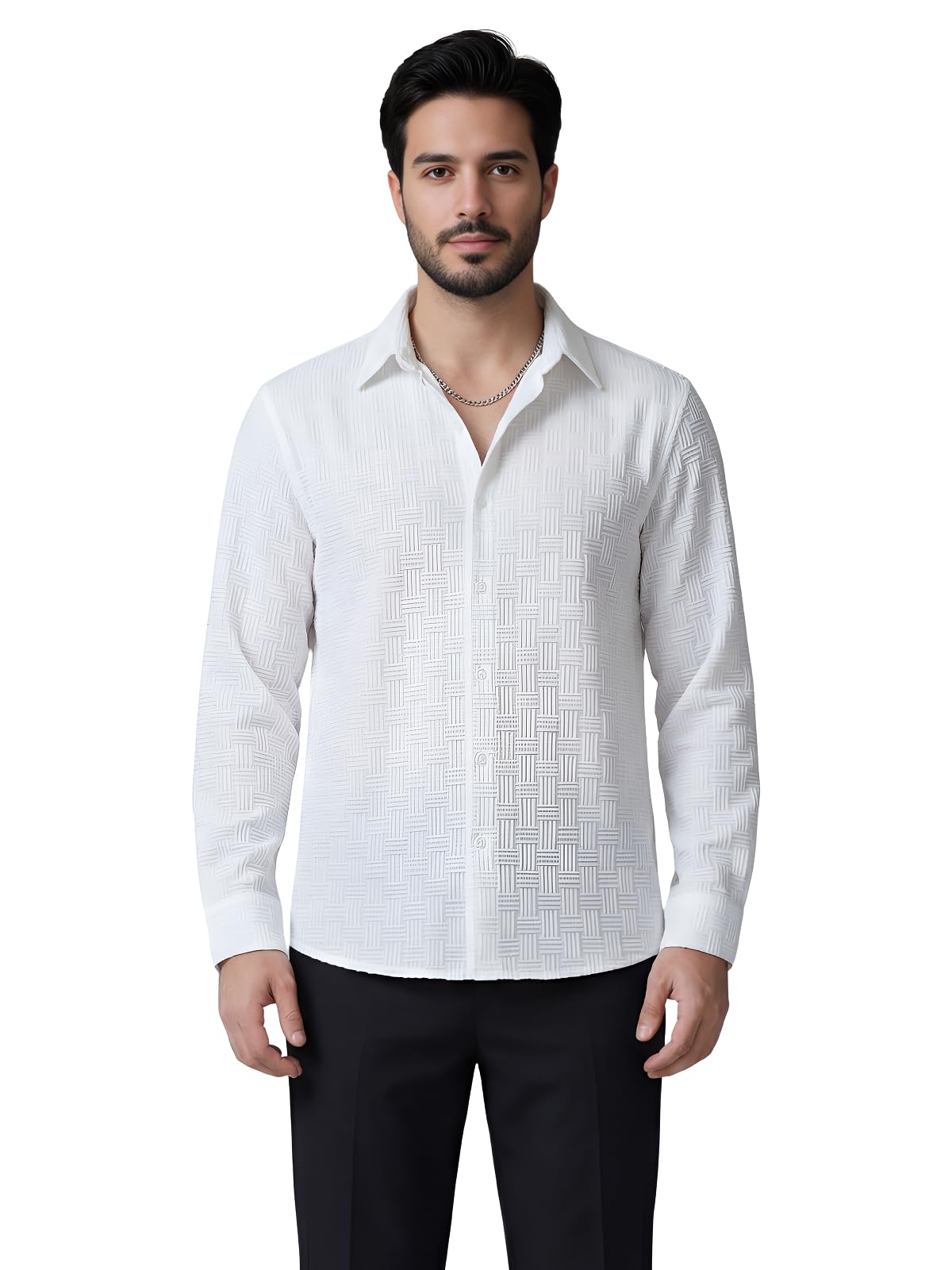 Leriya Fashion Camicia formale da uomo con bottoni, vestibilità aderente, camicia da ufficio per uomo, a maniche lunghe, in policotone, pronta per riunioni e affari