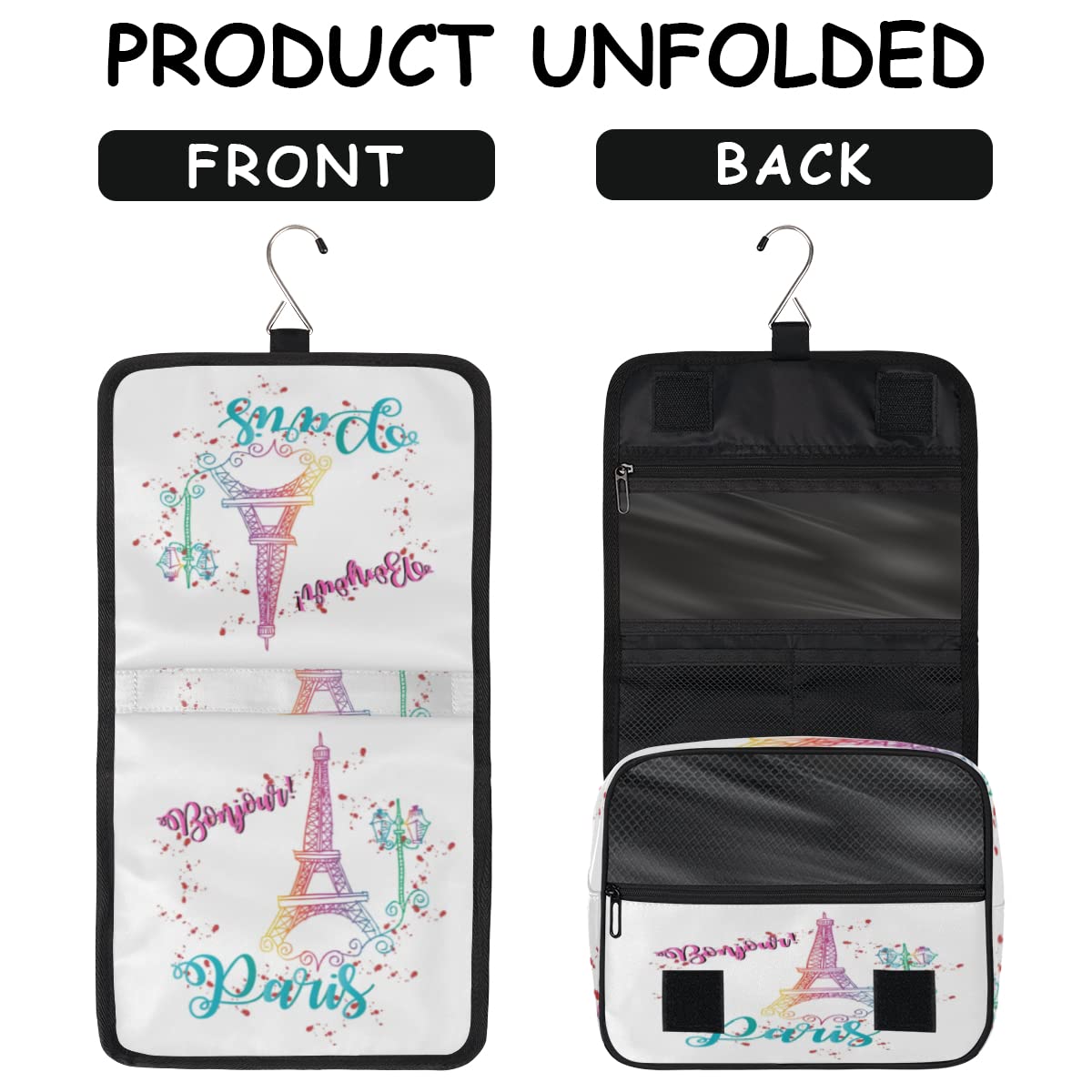 Wieża Eiffla Podróżna kosmetyczka Wieża Eiffla Mycie Torba Unisex Wiszące przybory toaletowe Kosmetyczka Organizer do makijażu, wielobarwny, Jeden rozmiar