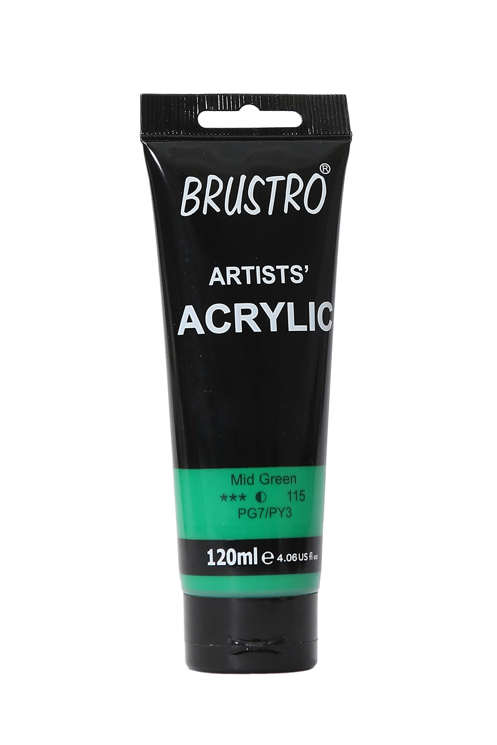 BRUSTRO Artists Acrylic Paint 120ml Mid Green | Ideal for Paper, Canvas, Water-Based Colours, Non-Toxic, Inter-mixable Colors, Crafters, Fine Art Students and Professionals
