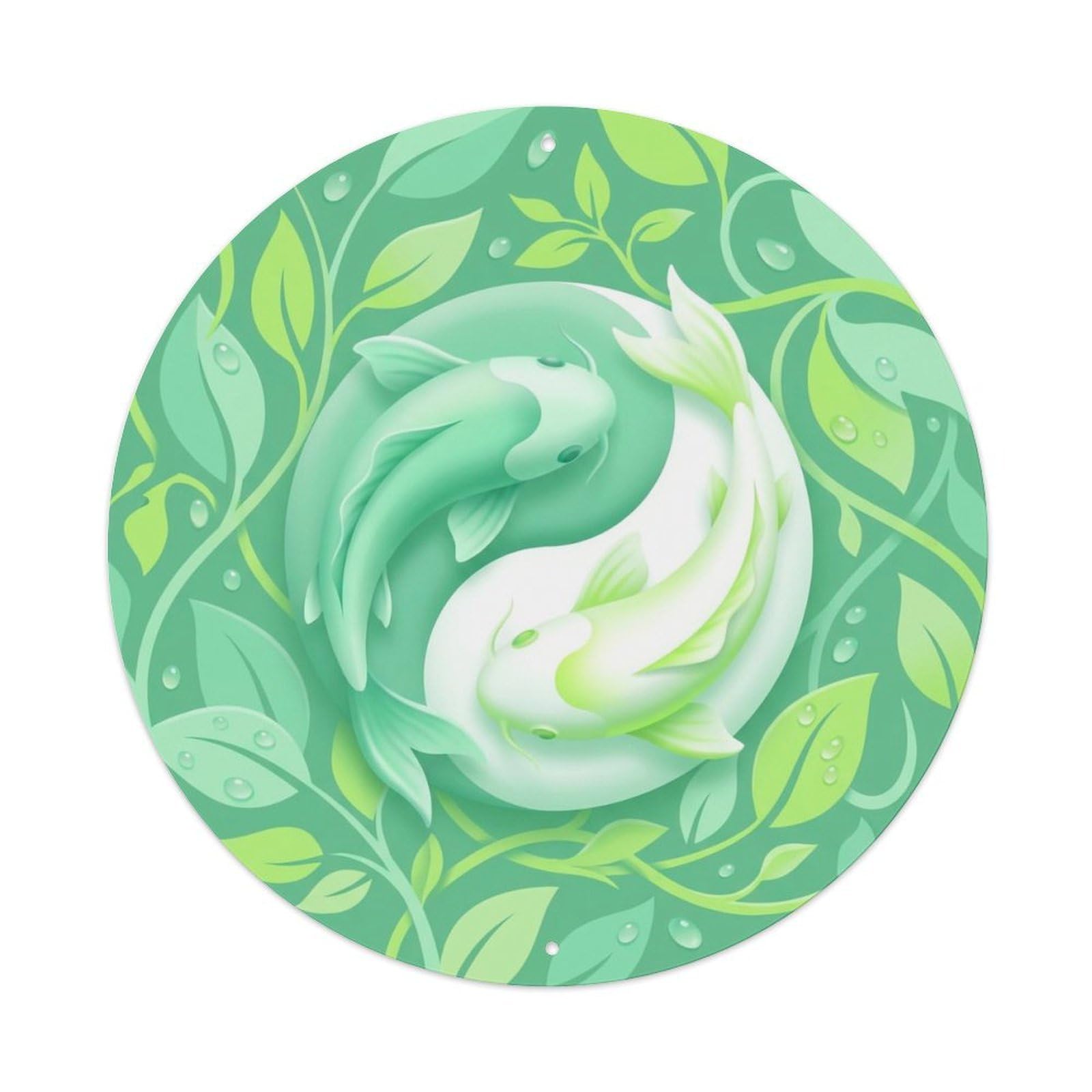 TaiChi Koi Fish Mint Green Fresh Spring Renewal Growth Metal sign