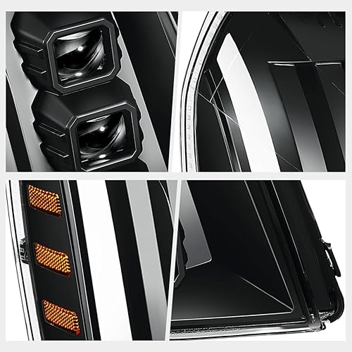 Miniatura 4 de Switchback - Conjunto de faros delanteros LED de proyector cuadrado cuádruple compatible con Cadillac EscaladeESVEXT 07-14, negroámbar