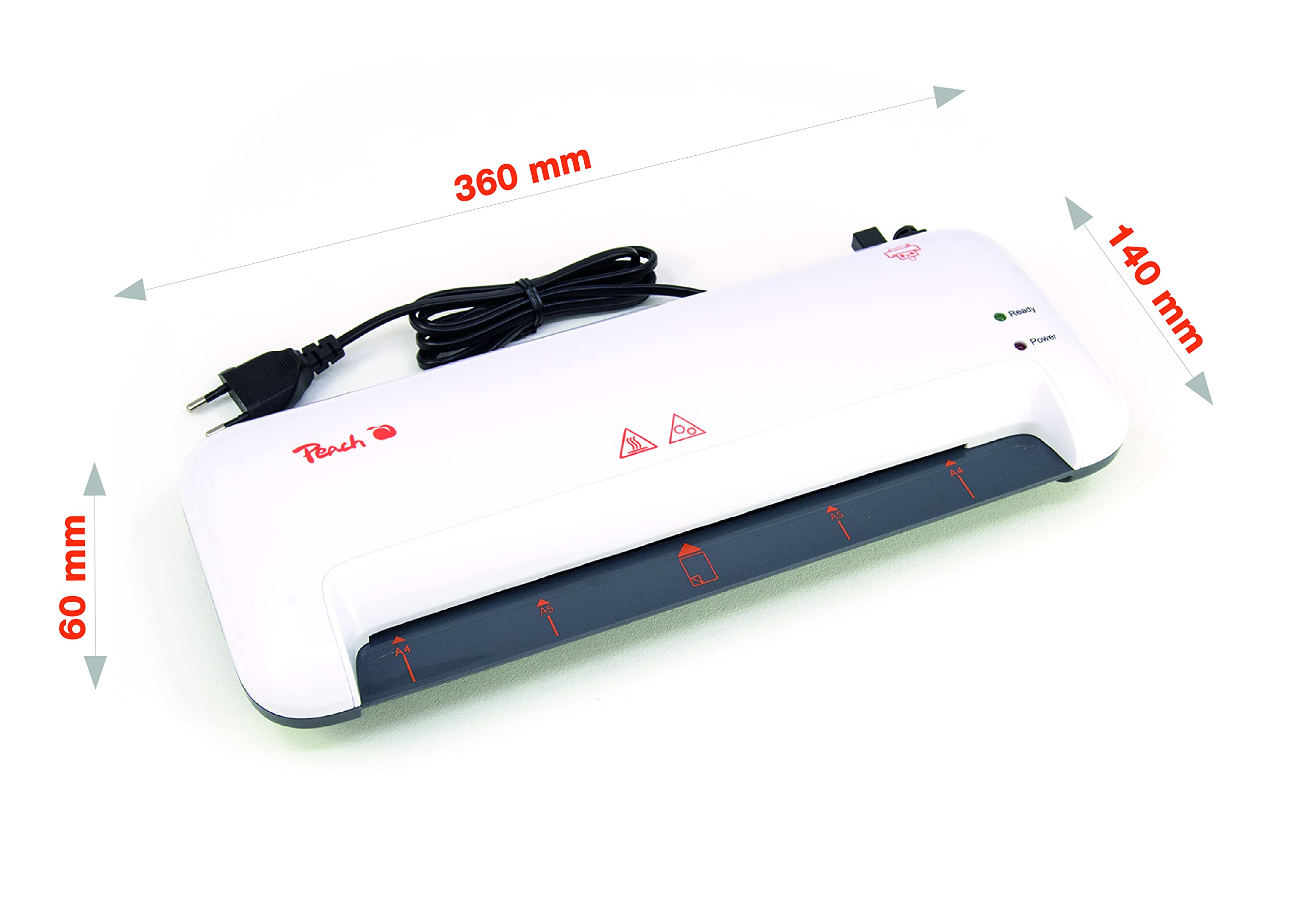 Peach Laminator A4 – w zestawie 210 folii do laminowania gratis – dwa razy szybciej niż inne – laminuje ponad 1,5 strony A4 na minutę – nadaje się do wszystkich dostępnych na rynku folii — PL750