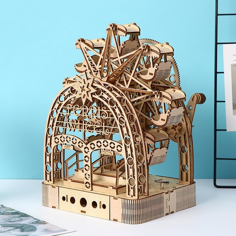 3D-Holzpuzzle for Erwachsene, DIY-Riesenrad-Modellbausatz Mit Spieluhr, Mechanisches Montageset, Kreatives Bastelgeschenk for Freunde Und Familie.
