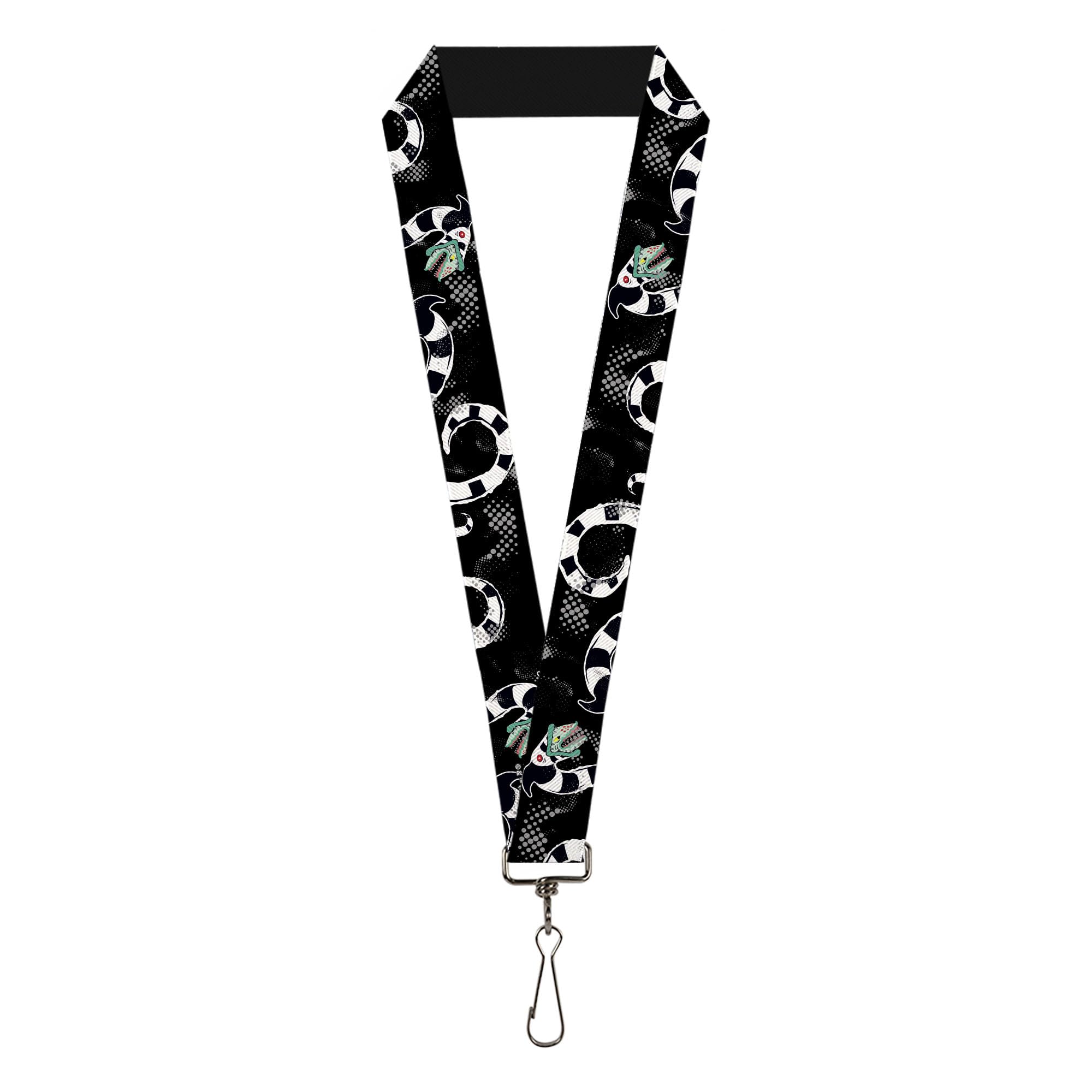 Buckle-Down Warner Bros. Horror Movies Lanyard, Beetlejuice Sandworm Halftone Repeat Black Gray, Elastic