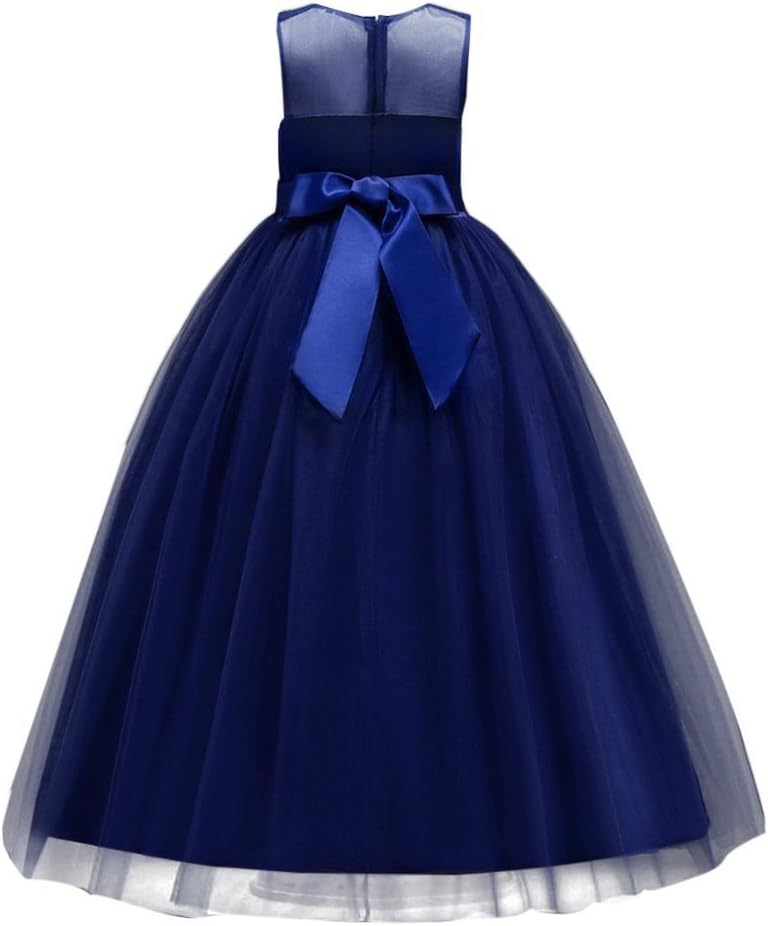 aibeiboutique Flower Girl Dresses Pageant Princess Bridesmaid Dress for Wedding First Communion (7-8 Years, Navy)