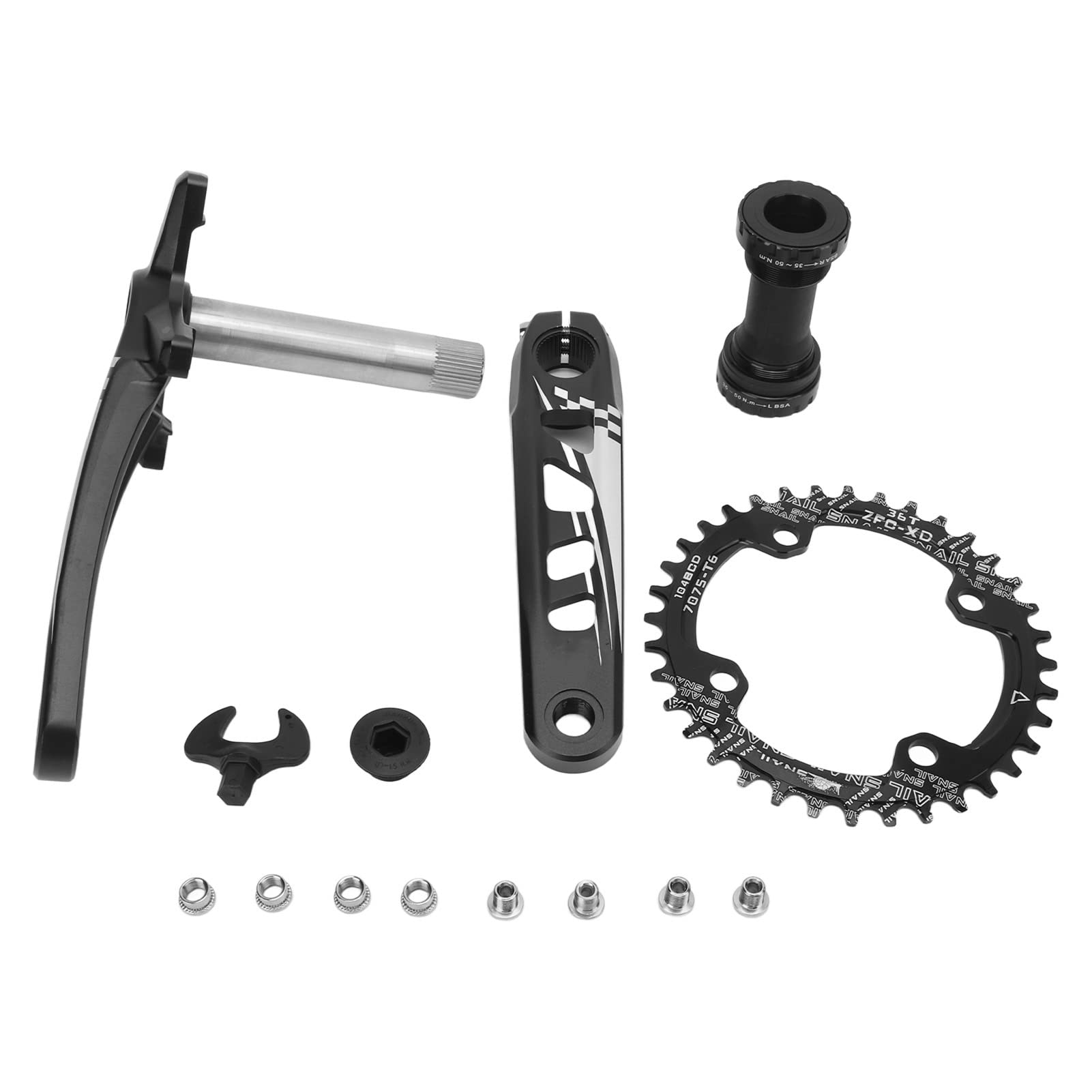 POENVFPO Mechanizm Korbowy Rowerowy Ze Stopu Aluminium, Pusta, Zintegrowana Korba 36T, Pojedyncza Tarcza, do Rowerów Górskich 8 9 10 11 12-biegowych Rowerzystów z Suportem i Zestawem śrub