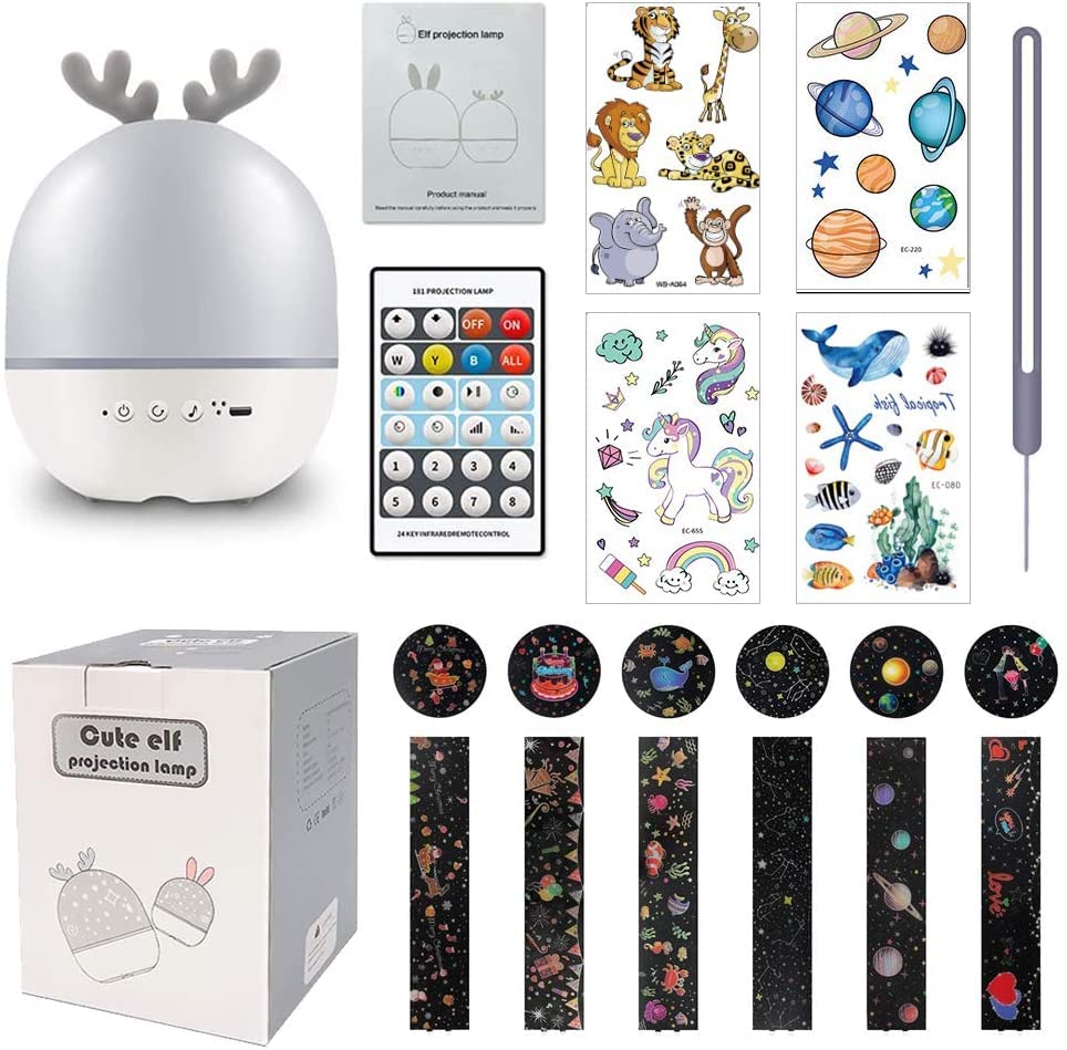 Bébé Veilleuse Projecteur,SIMSPEAR Lampe de Projecteur avec 8 Chansons,6 Films de Projection,LED Enfant Veilleuse Lampe Musicale et Lumineuse 360°Rotation pour Noël,Anniversaire pour Enfants - Image 3