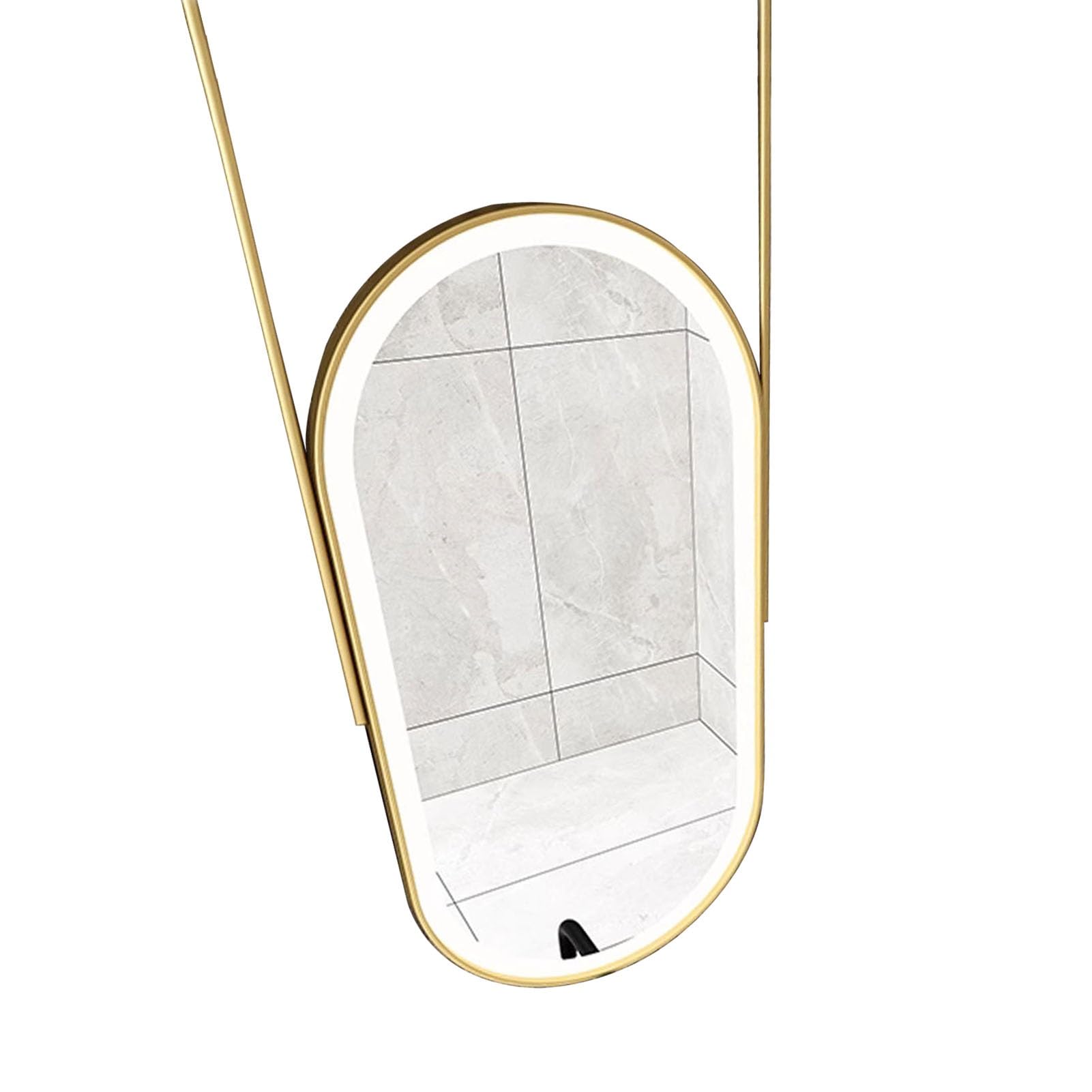 Espejo de Maquillaje Dorado con luz para Techo, Espejo Ovalado con Marco de Metal y Luces LED, Espejo de tocador de baño suspendido con Barra para Colgar en el Techo.(40cmx70cm)